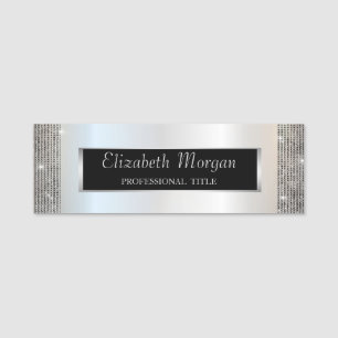 Elegant Stylish, Silver Frame Sequins Name Tag