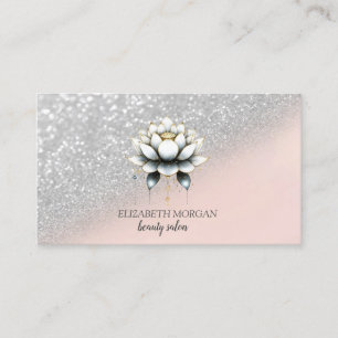  Elegant Stylish Silver Glitter Bokeh Lotus Pink Business Card