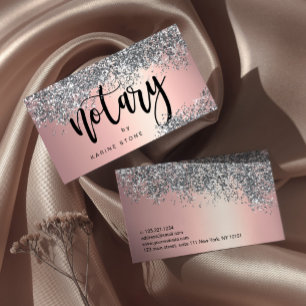 Elegant stylish silver glitter metallic notary business card