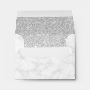 Elegant stylish silver glitter white marble envelope