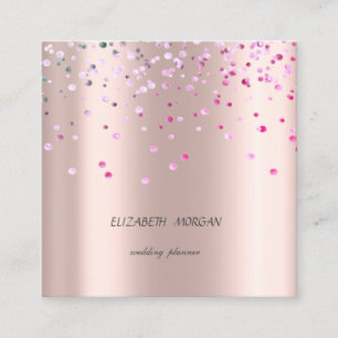 Elegant Stylish Simple,Confetti Rose Gold Square Business Card