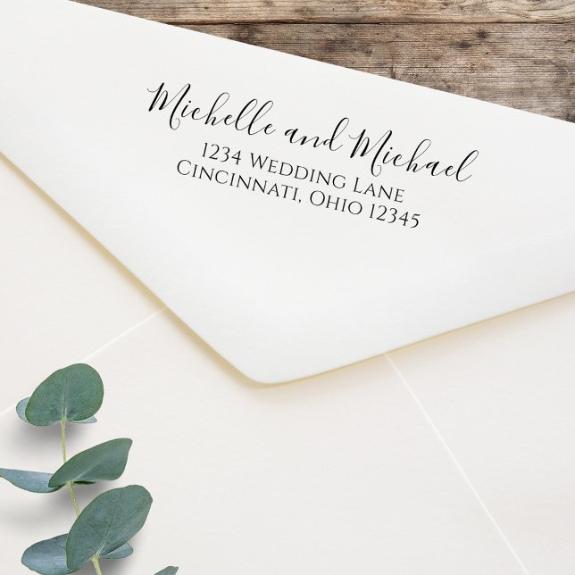 Elegant Stylish Simple Return Address Wedding Self-inking Stamp (Self inking calligraphy script return address stamp. 2.9" x 1.4" template size. More sizes available)