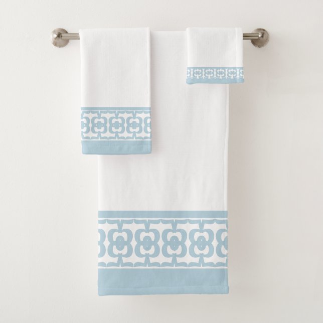 Elegant Stylish Sky Blue & White Bath Towel Set (Insitu)