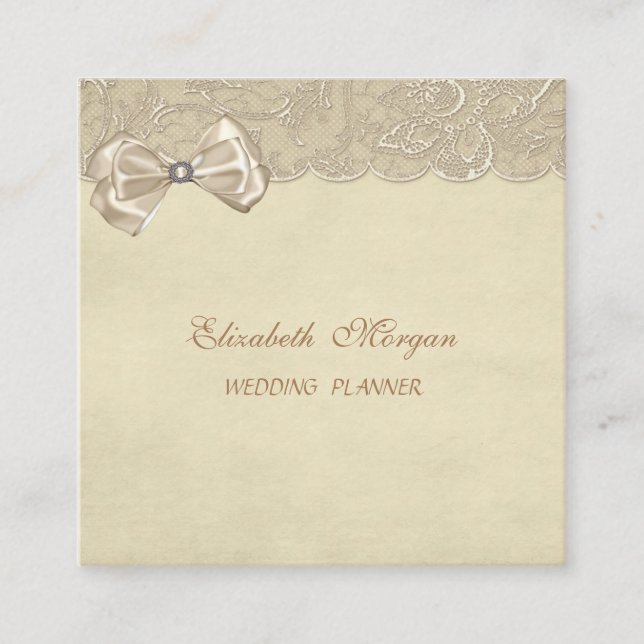Elegant Stylish Sophisticated,Bow,Lace Square Business Card (Front)