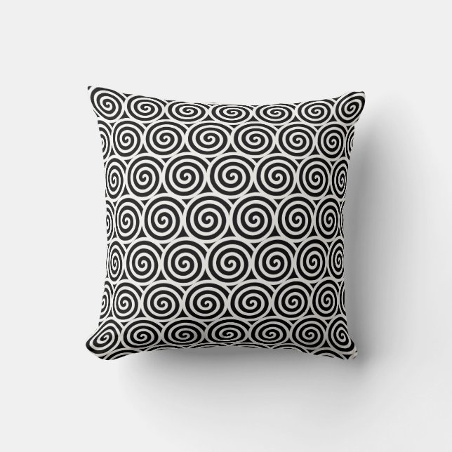 Elegant stylish spiral pattern in black and white cushion (Front)