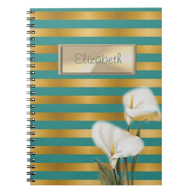 Elegant Stylish,Striped,Calla Lily,Personalised Spiral Notebook (Front)