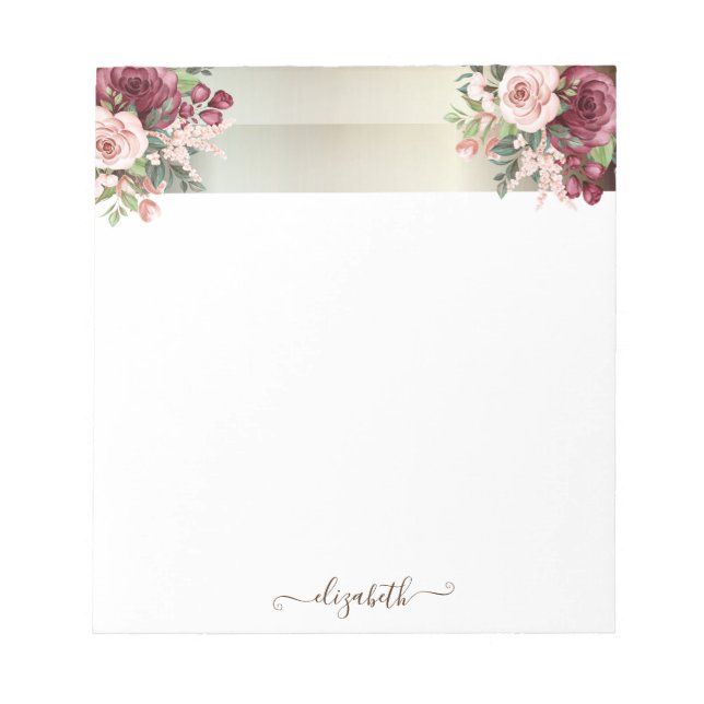 Elegant Stylish Stripes, Flowers- Personalised Notepad (Front)