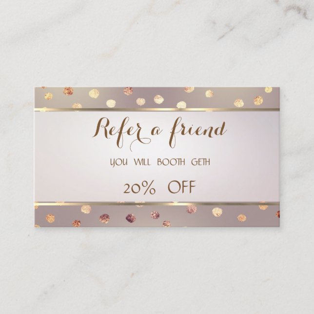 Elegant Stylish ,Stripes ,Gold Dots  Referral Card (Front)