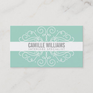 ELEGANT stylish swirls art nouveau cool mint green Business Card
