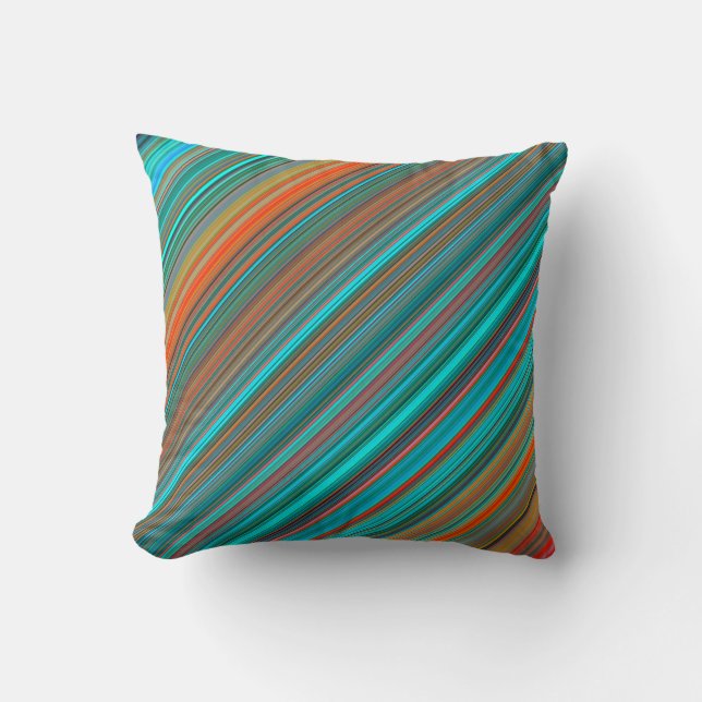 Elegant & Stylish Teal & Orange Stripe Pattern Cushion (Front)