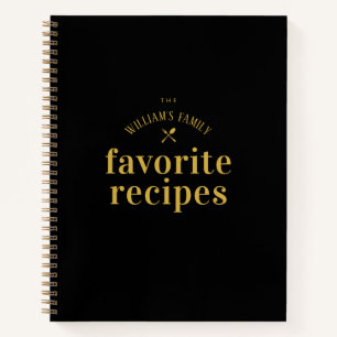 Elegant Stylish Trendy Black and Gold Blank Recipe Notebook