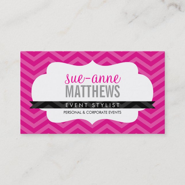 ELEGANT stylish trendy chevron pattern bright pink Business Card (Front)