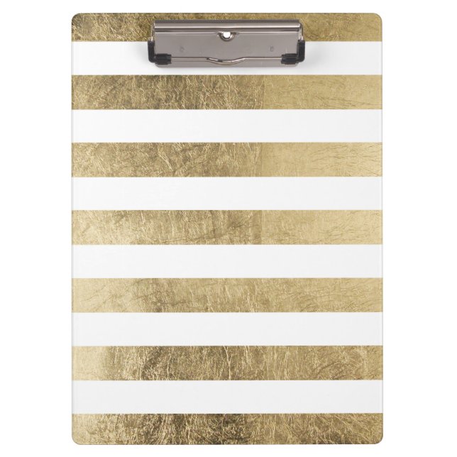 Elegant stylish trendy faux gold modern stripe clipboard (Front)