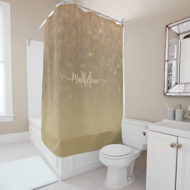 Elegant Stylish Trendy Gold Ombre Glitter Monogram Shower Curtain (In Situ)