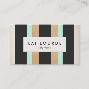 Elegant Stylish Turquoise Gold and Black Striped Business Card