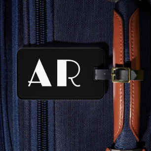 Elegant Stylish Two Bold Monogram Initial Black Luggage Tag