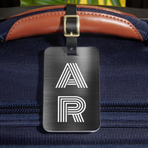 Elegant Stylish Two Monogram Initial Black Metal  Luggage Tag