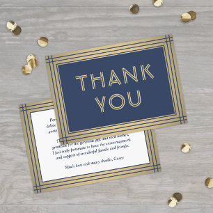 Elegant Stylish Typography Navy Blue & Gold Border Thank You Card