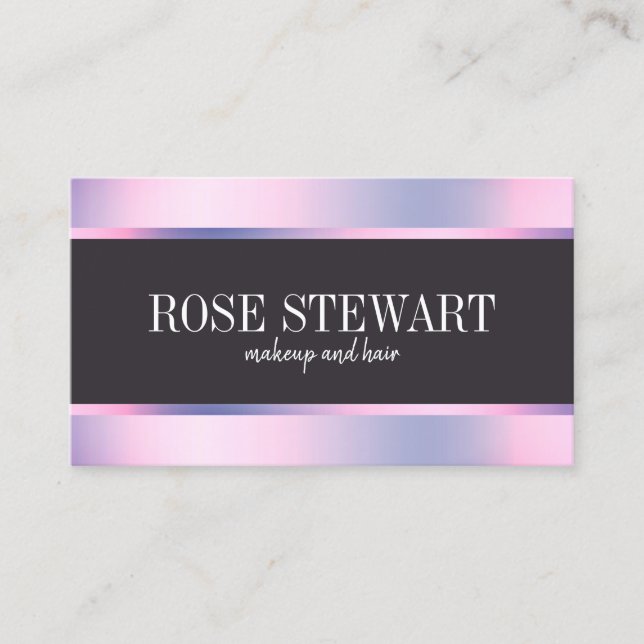 Elegant stylish violet holographic makeup and hair business card (Front)