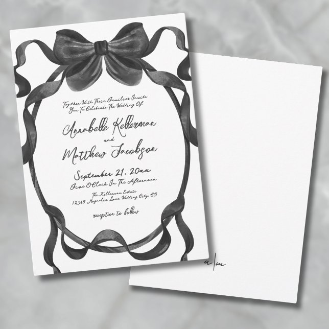 Elegant Stylish Watercolor Black Bow Wedding Invitation (Elegant Stylish Watercolor Black Bow Wedding Invitation)