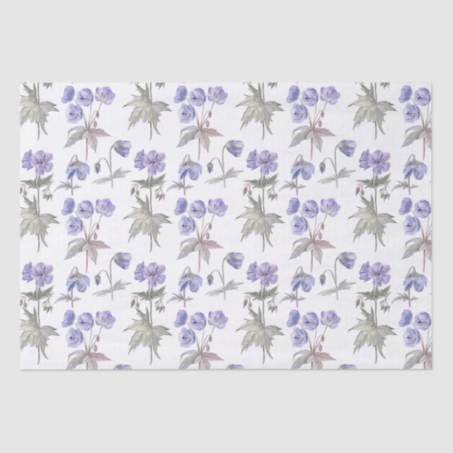 Elegant Stylish Watercolor Pastel Purple Flowers Tissue Paper (Front)