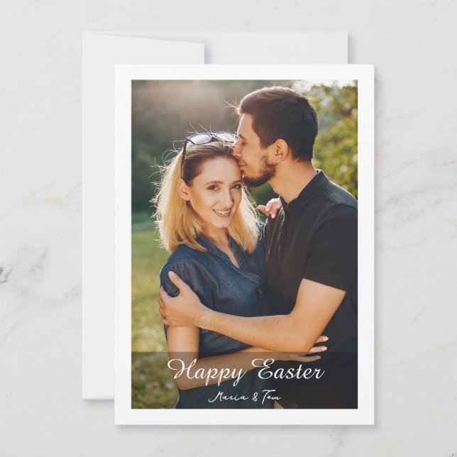 Elegant Stylish Watercolor Photo Happy Easter Holiday Card (Front)