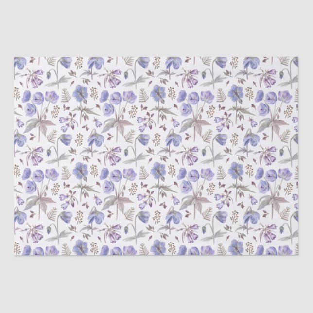 Elegant Stylish Watercolour Purple Wildflower Tissue Paper (Front)