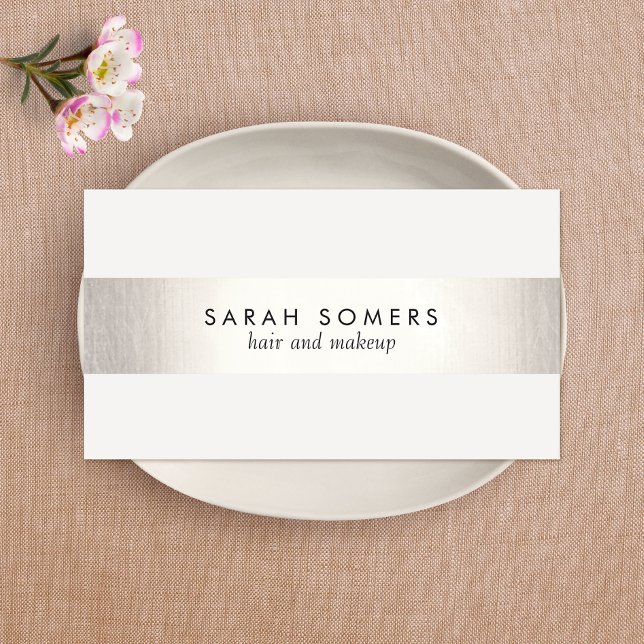 Elegant Stylish White Modern FAUX Silver Striped Business Card (Creator Uploaded)