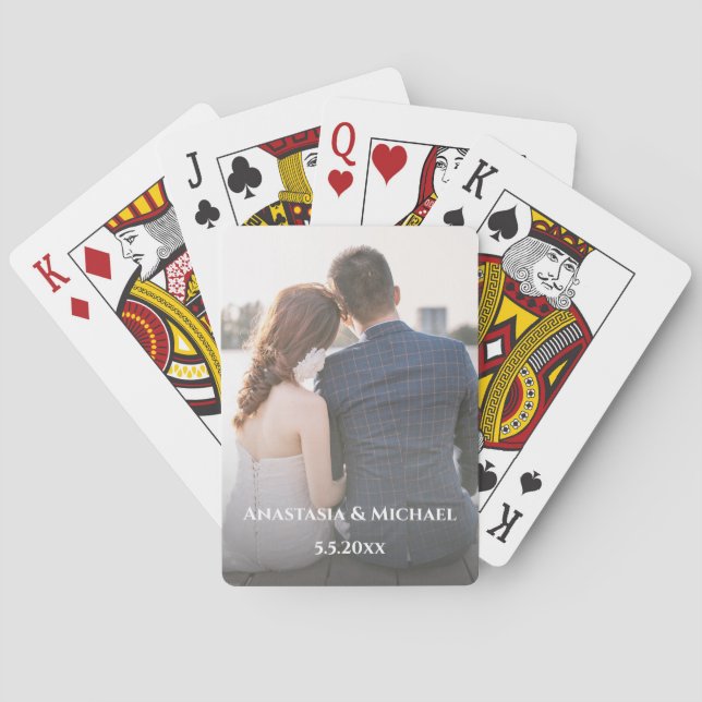 elegant stylish white typography wedding photo playing cards (Back)