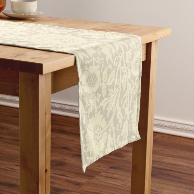 Elegant Subtle Beige Cream Floral Pattern Short Table Runner (In Situ)