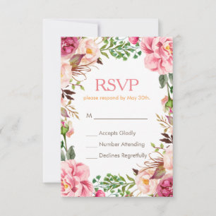 Elegant Subtle Chic Pink Floral RSVP Respond Card