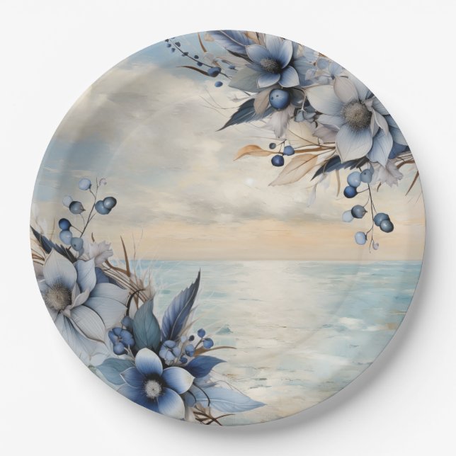 Elegant Subtle Sunset and Floral Wedding  Paper Plate (Front)