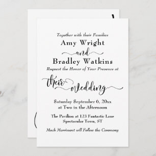 Elegant Subtle Typography, Black on White Wedding Invitation
