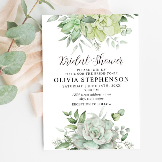 Elegant Succulent Greenery Bridal Shower Invitation (Creator Uploaded)