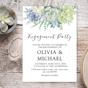 Elegant Succulent Greenery Engagement Party Invitation