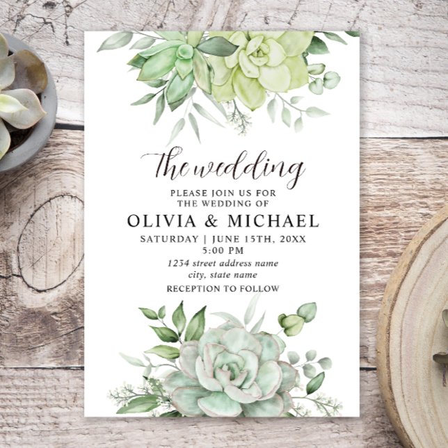 Elegant Succulent Greenery Wedding Invitation (Creator Uploaded)