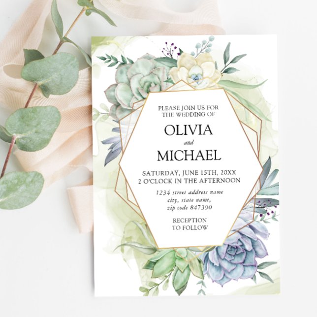Elegant Succulent Greenery Wedding Invitation (Creator Uploaded)