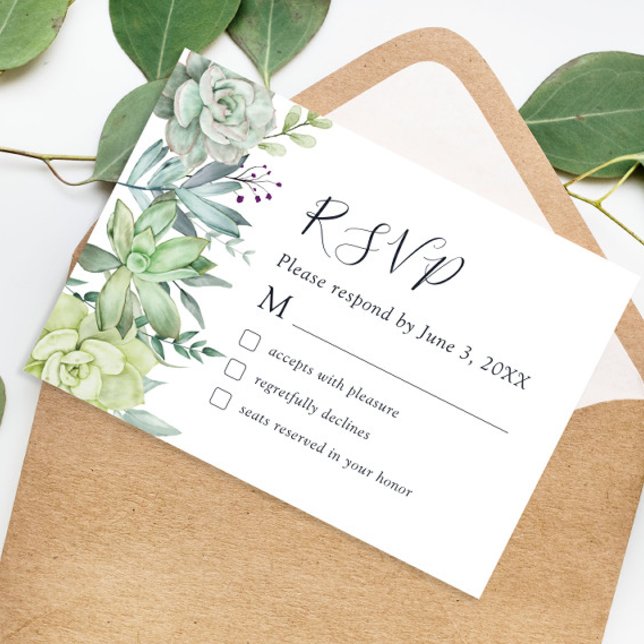 Elegant Succulent Greenery Wedding RSVP Card (Creator Uploaded)