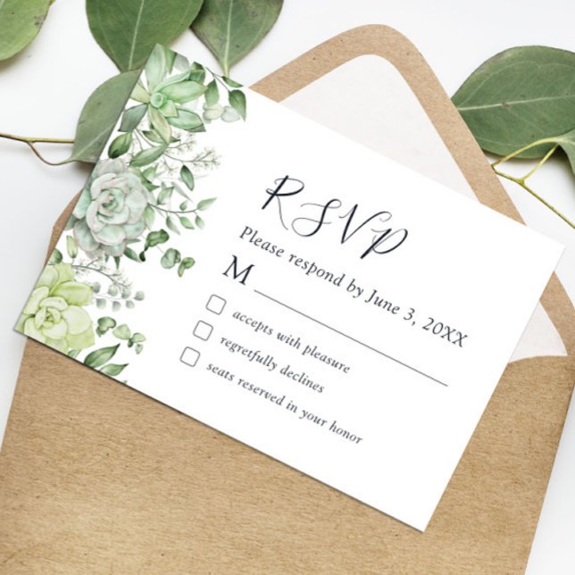 Elegant Succulent Greenery Wedding RSVP Card (Creator Uploaded)