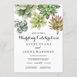 Elegant Succulent Plant Art Wedding Invitation