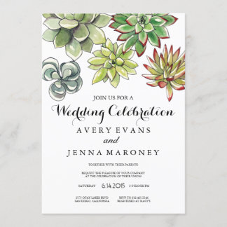 Elegant Succulent Plant Art Wedding Invitation