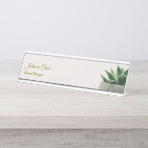 Elegant Succulent Plant Greenery Custom Office  Desk Name Plate