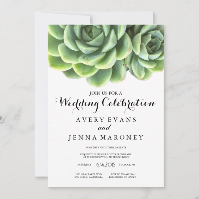 Elegant Succulent Plant Wedding Invitation (Front)