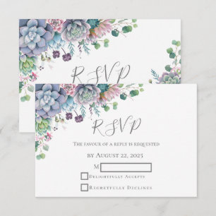 Elegant Succulent Watercolor Greenery Wedding RSVP Card