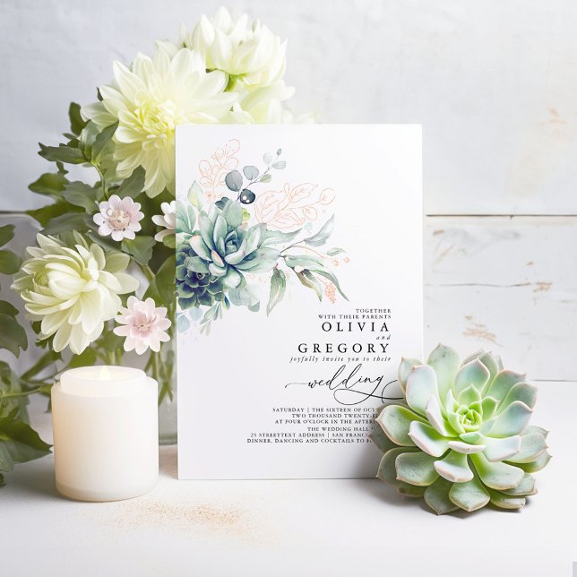 Elegant Succulents and Rose Gold Greenery Wedding (Succulents and Rose Gold Greenery Real Foil Wedding Invitations)