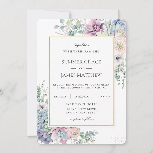 Elegant Succulents Blush Floral Greenery Wedding   Invitation (Front)