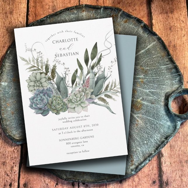 Elegant Succulents Floral Wedding Invitation (Creator Uploaded)