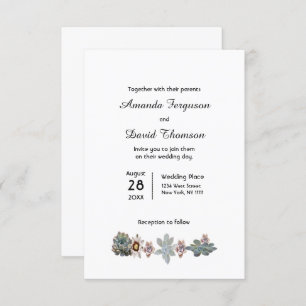 Elegant succulents on white wedding invitation