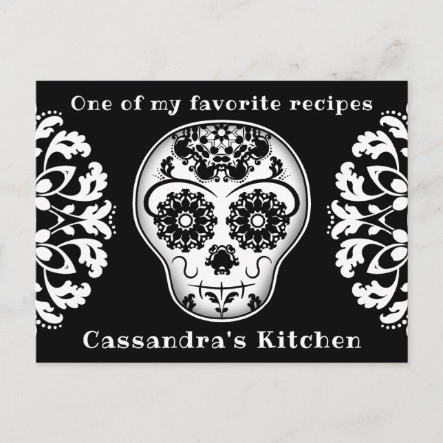 Elegant sugar skull recipe postcard (Front)