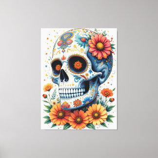 Elegant Sugar Skull with Flowers  Canvas Print